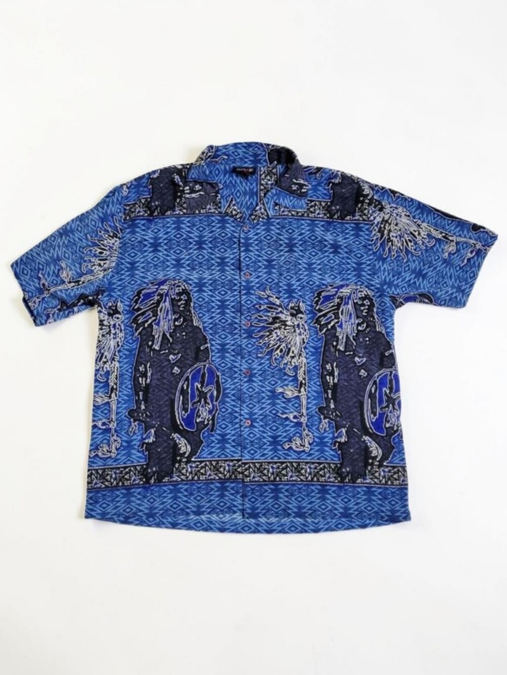 Y2K Native American Navajo Graphic Print Shirt Size XL Button Up Mens
